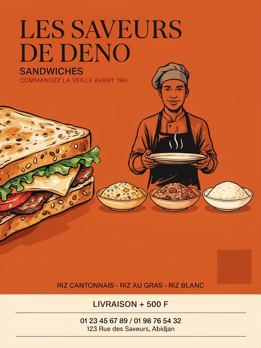 Après Humanize : affiche française illustrée avec cuisinier, plats et mise en page plus sobre