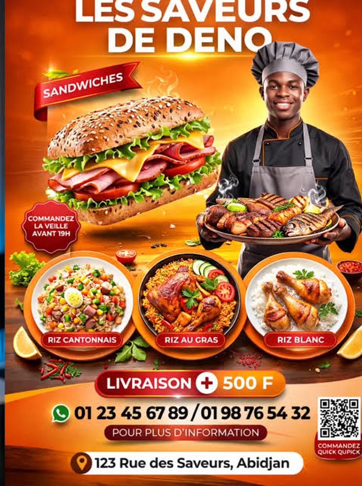 Avant Humanize : affiche française de livraison de sandwichs, très saturée avec de nombreux encarts