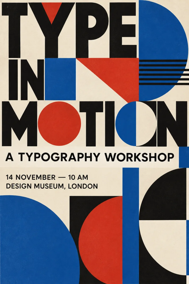 English typography workshop poster in a Bauhaus style