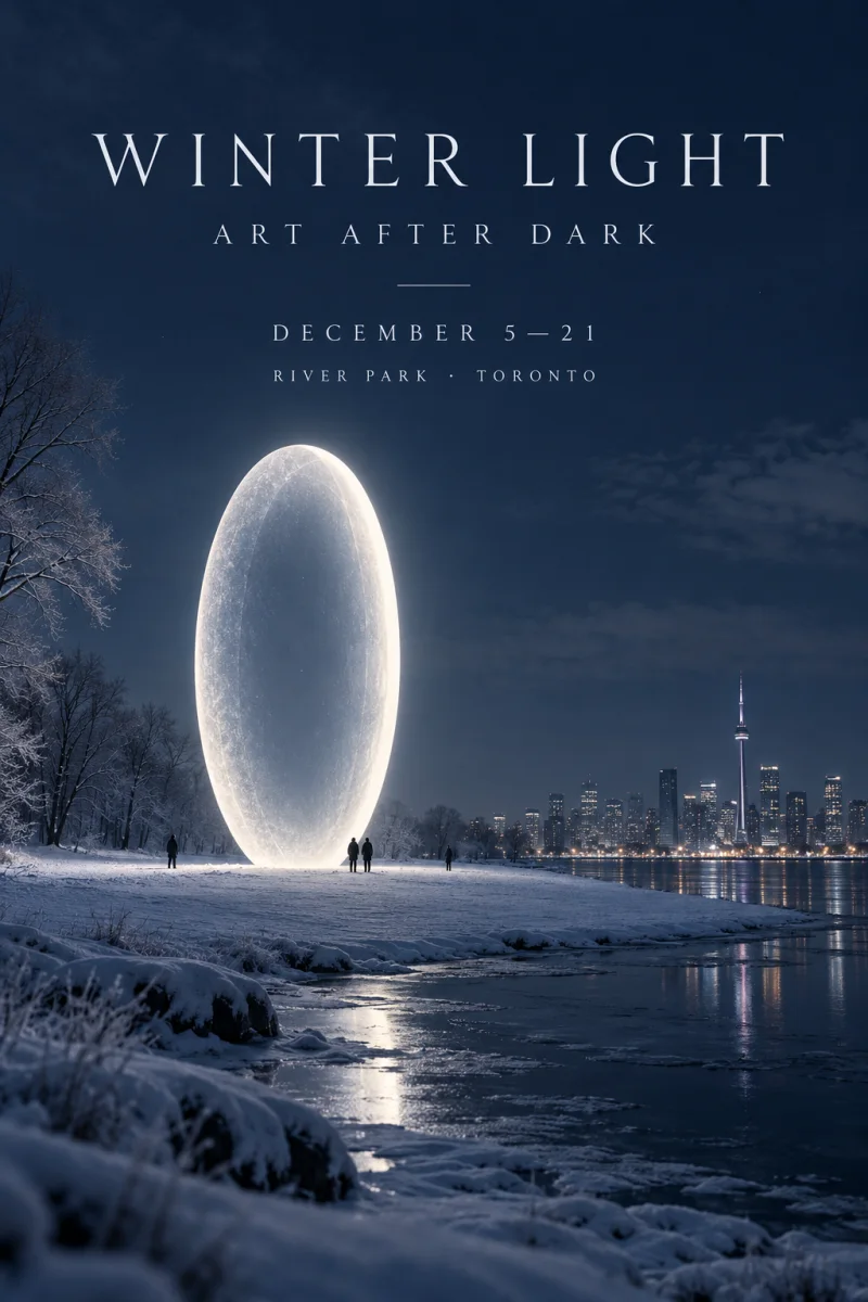 English Winter Light installation poster with minimalist night photography