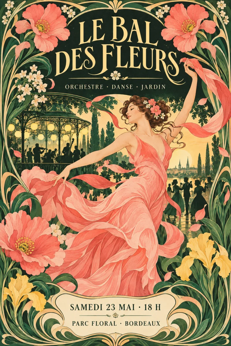 Affiche française Le bal des fleurs au style Art nouveau
