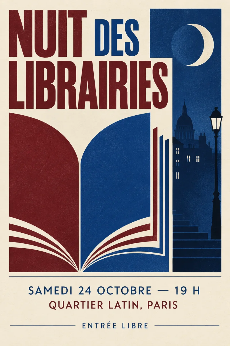Affiche française Nuit des librairies au style moderniste
