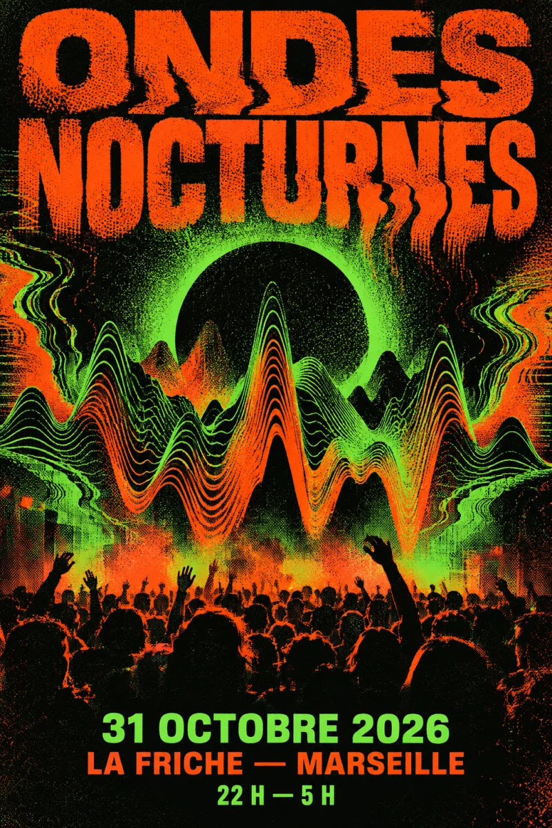 Affiche française Ondes nocturnes au style risographie